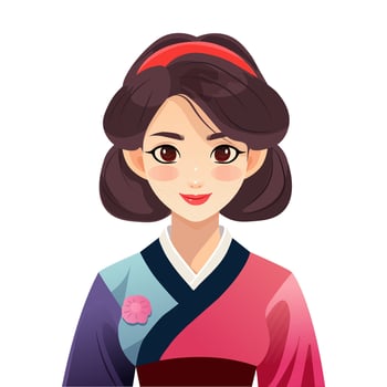 Cartoon Korean woman in hanbok. vector