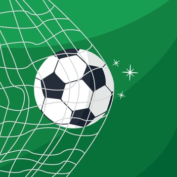 Soccer ball in a net on a green background. Sports equipment. Competition, sport, game. vector