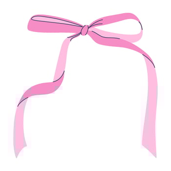 Delicate pink ribbon achieves soft and elegant look with flowing ends tied in neat bow. Suitable for decoration or gift wrapping. Hand drawn flat design illustration. vector