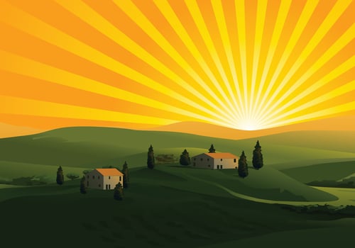 Scenic Sunrise Over Rolling Hills vector