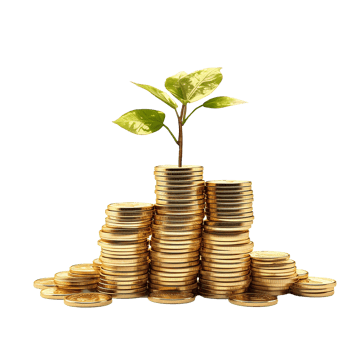 Growing Money Plant Stacks of Gold Coins Financial Growth Investment Success, png