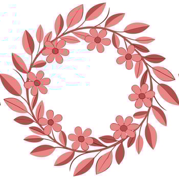 Floral Wreath Design Pink Flowers, Leaves, Circle Frame vector
