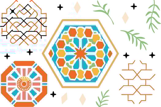Colorful Geometric Islamic Moroccan Tile Patterns Designs vector