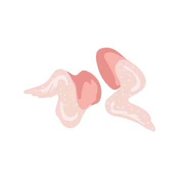 Raw chicken wings in flat design. Fresh uncooked poultry meat, butchery menu. illustration isolated. vector