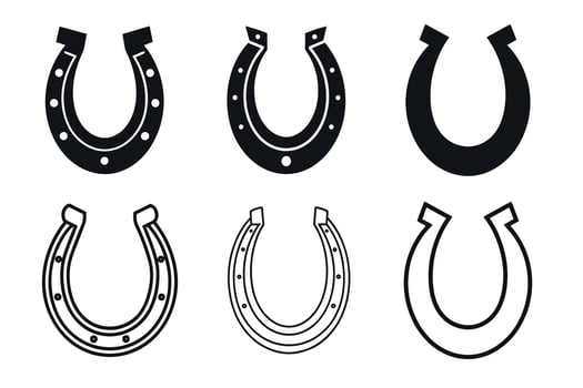 black and white set of horseshoe icon silhouette art vector