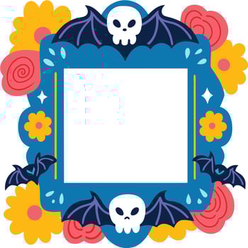 Day of the Dead Floral Skull Bats Frame Border Design vector