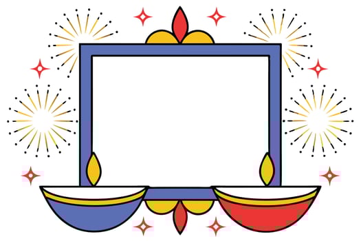 Diwali Festive Border Frame Design with Fireworks and Diyas vector