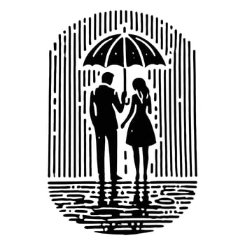 A silhouette of a couple under an umbrella vector
