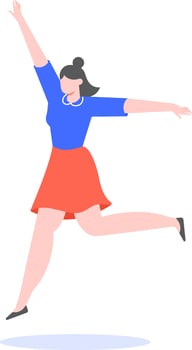Happy businesswoman jumping with arms outstretched celebrating achieving a goal, expressing joy and excitement for reaching a target, winning or freedom vector