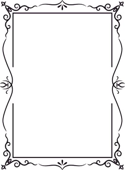 Ornate swirling lines and flourishes create a sophisticated vintage frame, providing an elegant border around a blank white area, perfect for adding text or images vector