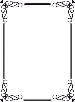 Elegant black rectangular border with decorative swirls in the corners framing an empty white space, ideal for certificates, invitations or announcements vector