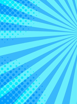 Vibrant blue backdrop with converging speed lines and halftone dots creates dynamic comic book style effect, perfect for superhero narratives or pop art designs vector