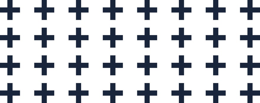 Seamless geometric pattern with dark blue crosses evenly spaced on a white background, creating a simple and minimalist design suitable for various backgrounds and textures vector