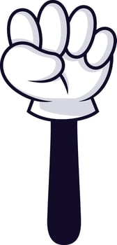 Cartoon hand featuring a white glove and dark sleeve, creating a fist gesture against a clean white background, embodying a simple and minimalistic design style vector