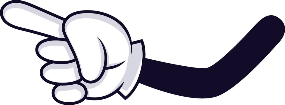 Cartoon hand wearing a white glove, pointing left with its index finger, created as an isolated illustration against a clean white background vector
