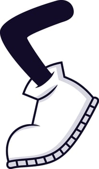 Cartoon leg sporting a white boot, taking a confident step forward, featuring a simple outlined illustration on a clean white background, exuding a playful and whimsical vibe vector