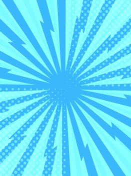 Converging lines and dots create a dynamic backdrop in vibrant light blue, ideal for comic strips or superhero themed designs, radiating energy and excitement vector