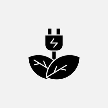 Eco plug and leaf icon glyph, free energy, ecology, renewable and green energy concept. Solid black icon. vector