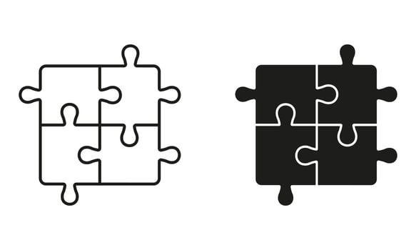 Puzzle, Jigsaw Solution Icon. Square Pieces Match, Logic Combination Pictogram. Idea, Challenge Game, Teamwork Line and Silhouette Sign. Editable Stroke. Isolated Illustration vector