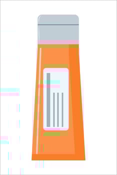 A tube of orange lotion sits on a white background vector