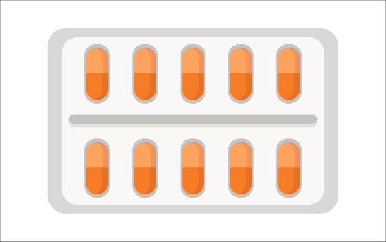 A white and orange pill container with 12 pills inside vector