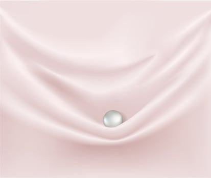 Beautiful big pearl over smooth pleats of gentle pink silk textile background. vector