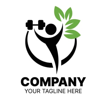 Healthy Lifestyle Logo Featuring a Person Lifting Weights and Green Leaves vector