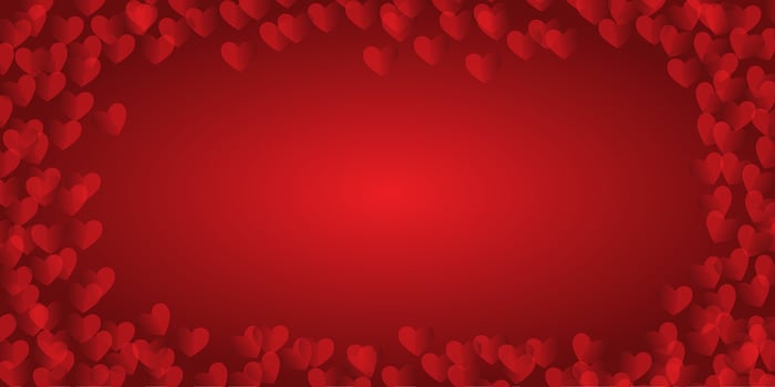 Happy Valentines Day copy space lettering design. Red hearts on red background. Banner for greeting cards, templates,wrapping. vector