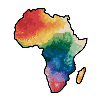 A vibrant map outlines the African continent, filled with a spectrum of colors cutouts png