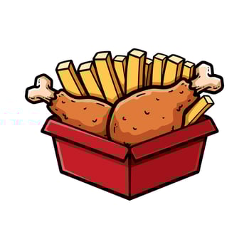 bunch of fried chicken leg and french fries cartoon colored isolated drawing line art style sketch classic vintage design illustration vector