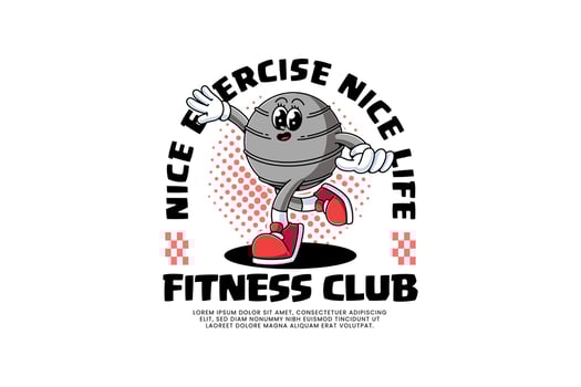 gym ball, stability balls, fit ball fitness retro cartoon character mascot illustration with dancing and flying pose for fitness gym bodybuilding sport club mascots and merchandise vector
