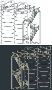 Silo storage system drawings close-up vector