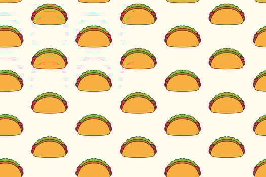 tasty taco food colorful pattern on cream background. doodle taco mexican food object symbol seamless pattern background. taco with tomato, lettuce, meat seamless pattern for decor, merchandise vector