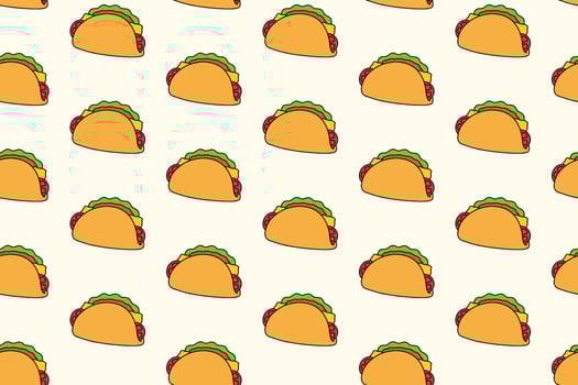 taco with tomato, lettuce, meat colorful pattern on cream background. doodle taco mexican tasty food object symbol seamless pattern background. funny taco food seamless pattern for decor, merchandise vector