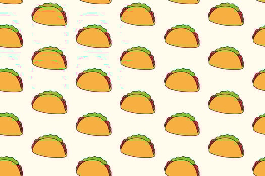 taco with tomato, lettuce, salad colorful pattern on cream background. doodle taco mexican tasty food object symbol seamless pattern background. funny taco food seamless pattern for decor, merchandise vector