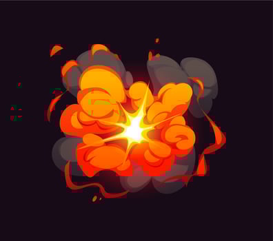 Cartoon boom, bomb blast explosion effect vector