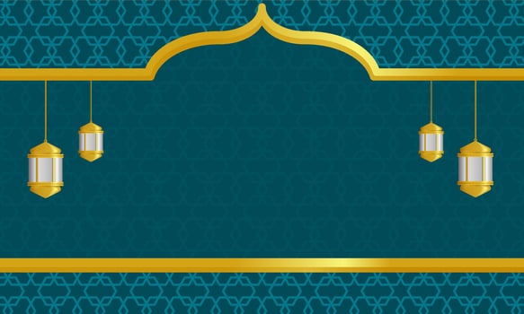 Festive Islamic design with hanging lanterns and golden highlights. Perfect for Ramadan and Eid Fitr, celebrating unity and spirituality vector