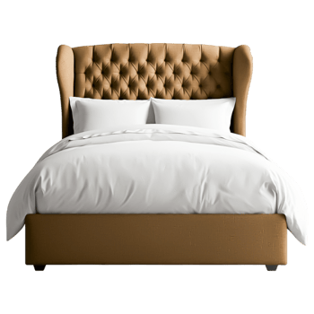Cozy Brown Bed with White Bedding for Modern Interiors png