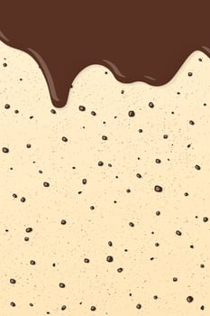 Melt chocolate pouring on vanilla chocolate chip ice cream texture vertical background graphic illustration. vector