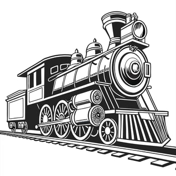 Classic Railway Steam Locomotive in Line Art Style vector