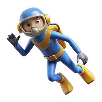Professional diver with underwater gear png