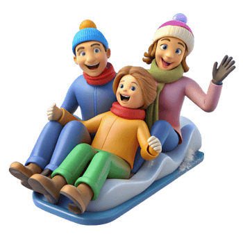 Winter fun with sledding family png