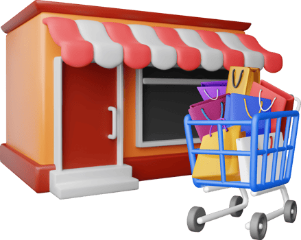 3D shopping or gift bag in cart near supermarket png