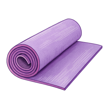 Travel friendly purple yoga mat rolled up on transparent background png