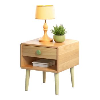 Modern bedside table with a small lamp png