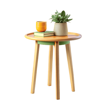 Minimalist side table with small plant in 3D png