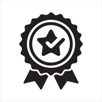 A black and white award badge icon signifying quality assurance. vector