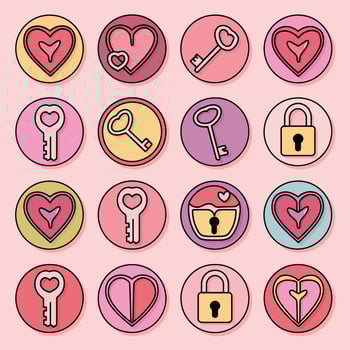 Artistic Love Cookies with Bold Heart, Key, and Lock Symbols in Unique Line Art Style vector