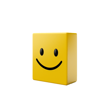 Happy yellow cube smiling face 3D render png