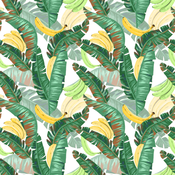 Bananas and its leaves textile pattern png